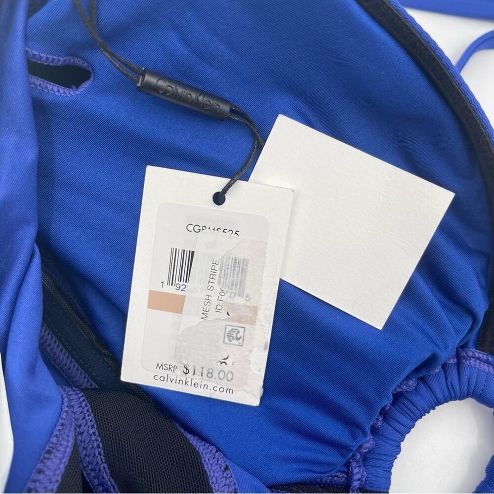 CALVIN KLEIN Swimsuit Color Block Mesh Bandeau Neck Tie Swim Beach Size 12 NWT - Picture 6 of 14